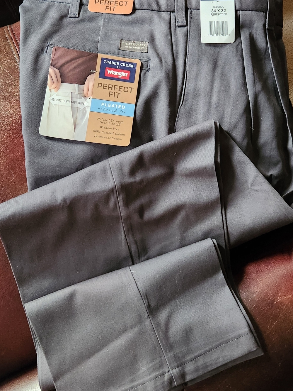 Wrangler Men’s Pleated Relaxed Fit Dress Pants - Charcoal Gray 34x32